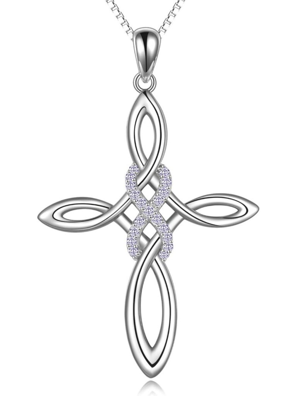 Women's Silver Celtic Knot Cross Sterling Birthstone Polished Infinity Necklace